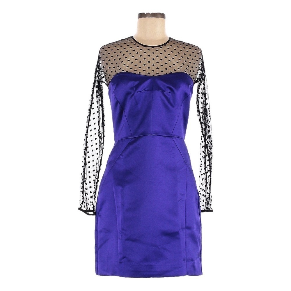 Milly New York Violet Illusion Sleeve Satin Sheath Dress NWT Size 8 | $295 MSRP